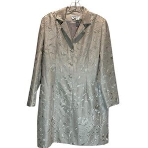 La Femme Cream Silk Midi Coat Fully Lined Covered with Embroidery - Size 14